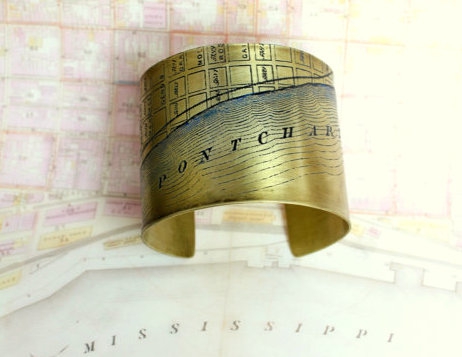 Lake Pontchartrain Etched Cuff Bracelet by Brandi Couvillion | Brass Lake Pontchartrain Etched Cuff Bracelet